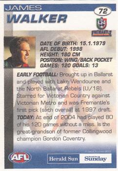 2005 Select Herald Sun AFL #72 James Walker Back